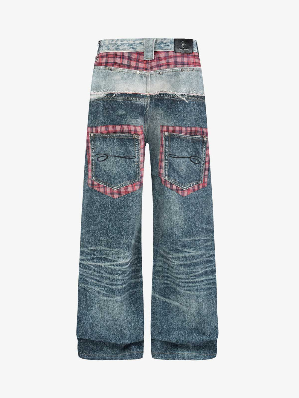 3D Grid Patchwork Distressed Jeans