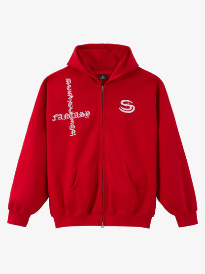 Gothic Letter Cross Embroidery Zip Up Hoodie and Sweatpants Set 