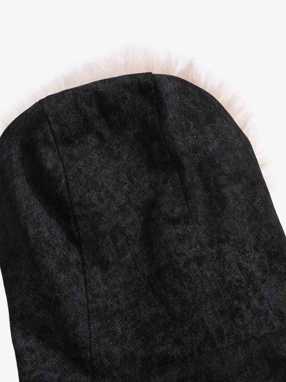 Leopard Panel Fur-Trim Hooded Bomber Jacket 