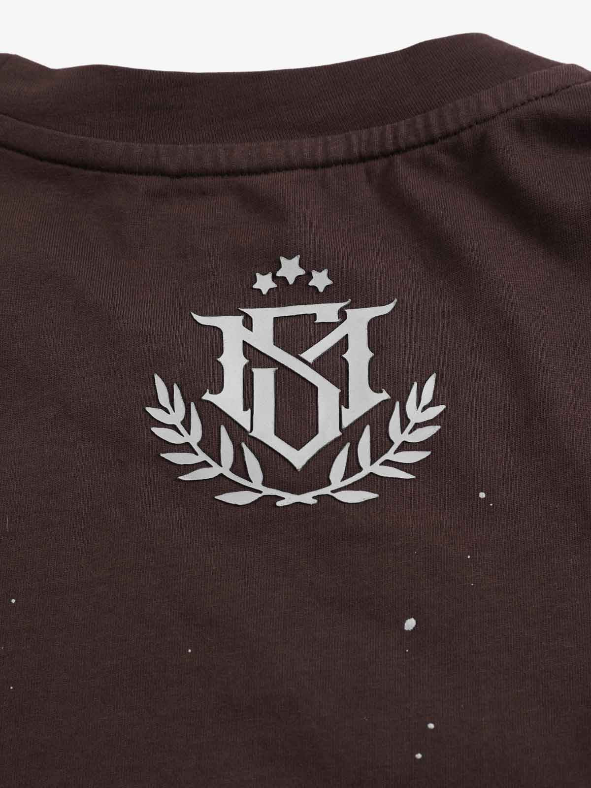 Cotton Washed Slim Fit Long-Sleeve T-Shirt with Splatter Graphic Print and Gothic 3D stereoscopic silicone printing Logo Design 