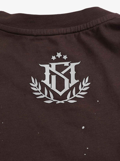 Cotton Washed Slim Fit Long-Sleeve T-Shirt with Splatter Graphic Print and Gothic 3D stereoscopic silicone printing Logo Design 