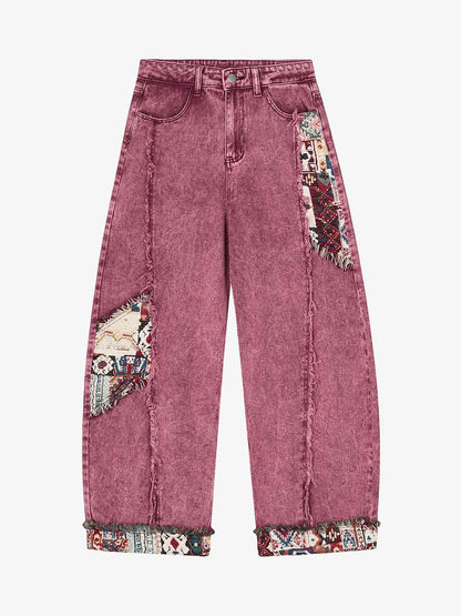 Boho Tapestry Patch Denim Jeans