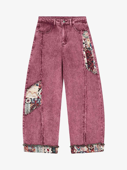Boho Tapestry Patch Denim Jeans