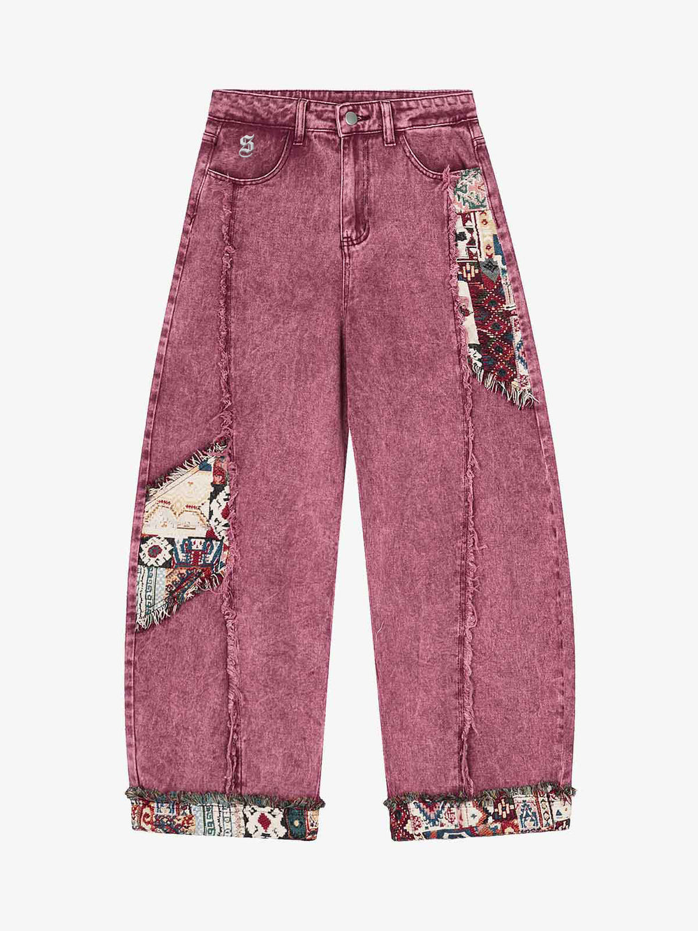 Boho Tapestry Patch Denim Jeans