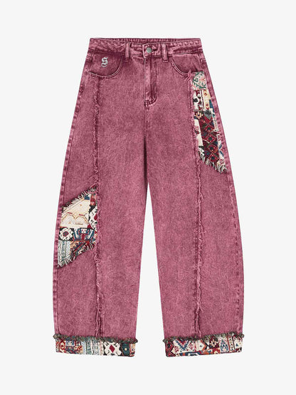 Boho Tapestry Patch Denim Jeans