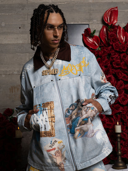 Artistic Denim Jacket and Pants Set - Perfect for Fashion-Forward Streetwear Enthusiasts 