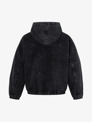 Vintage Washed Denim Metal Toggle Detail Pullover Hoodie 