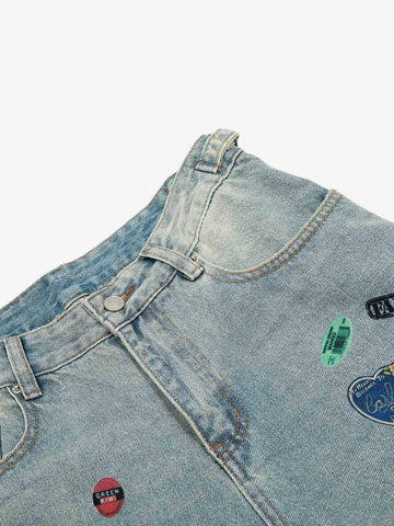 Multi-Graphic Distressed Straight-Leg Jeans
