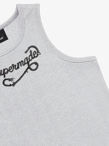 Cotton-blend black, white and gray vest with scorpion embroidered logo and deformed logo print 