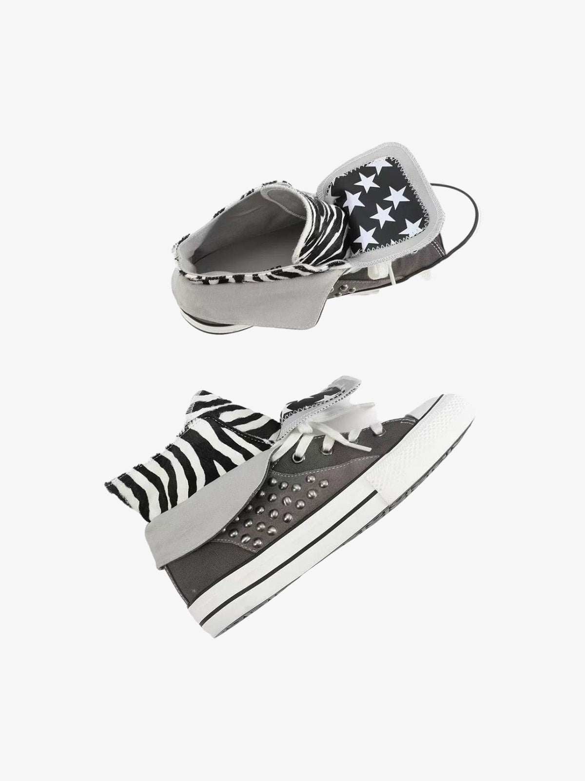 Zebra Studded Double-Layer Canvas Sneakers