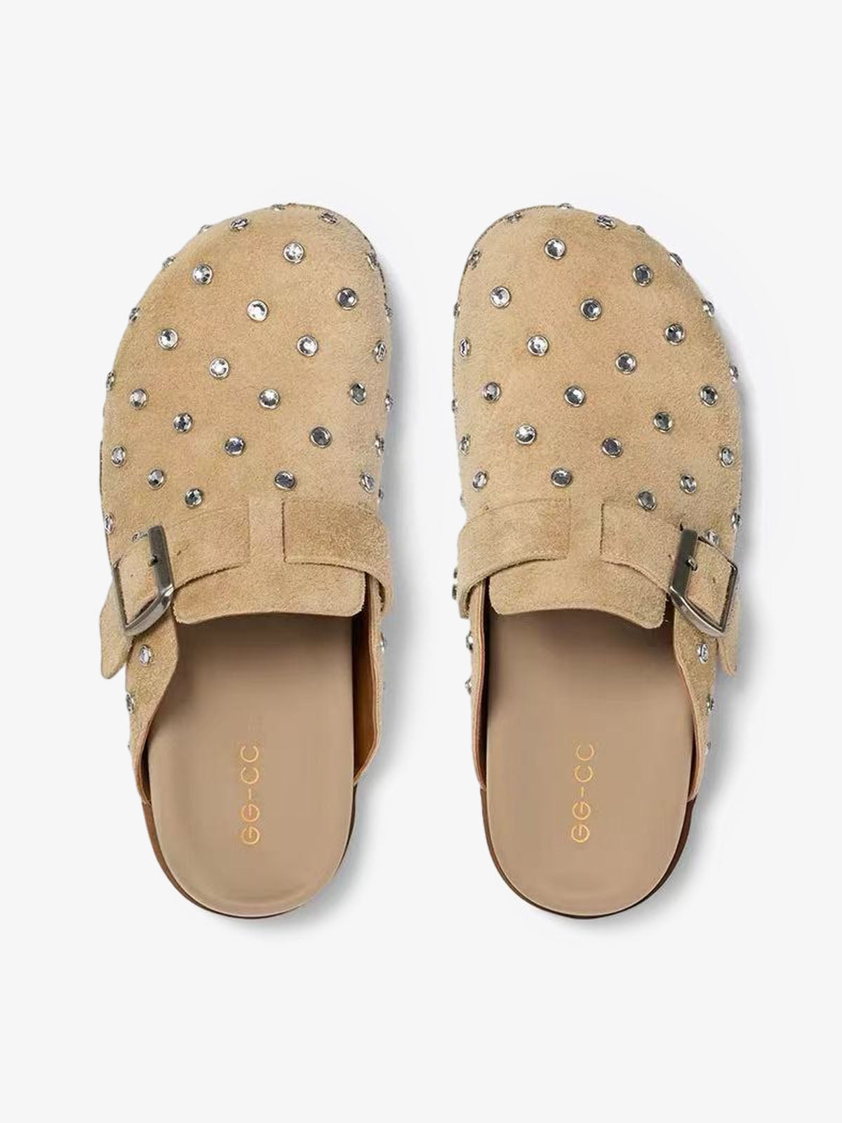 Studded Suede Adjustable Buckle Strap Slippers