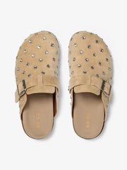 Studded Suede Adjustable Buckle Strap Slippers