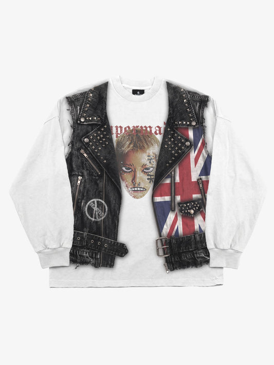 3D Graphic Layered Vest Long Sleeve Tee