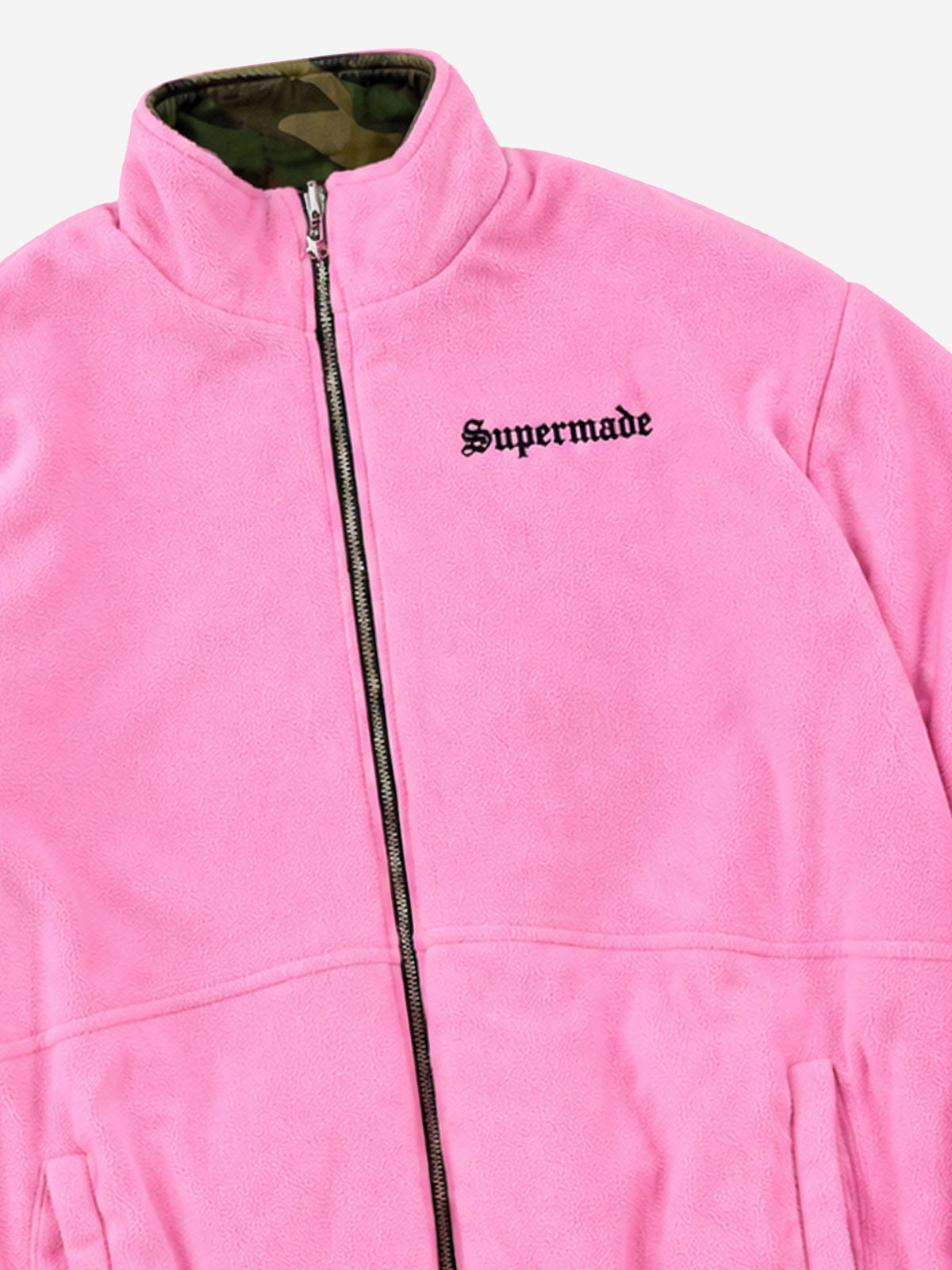 Pink Camo Embroidered Reversible Fleece Stand-Collar Jacket
