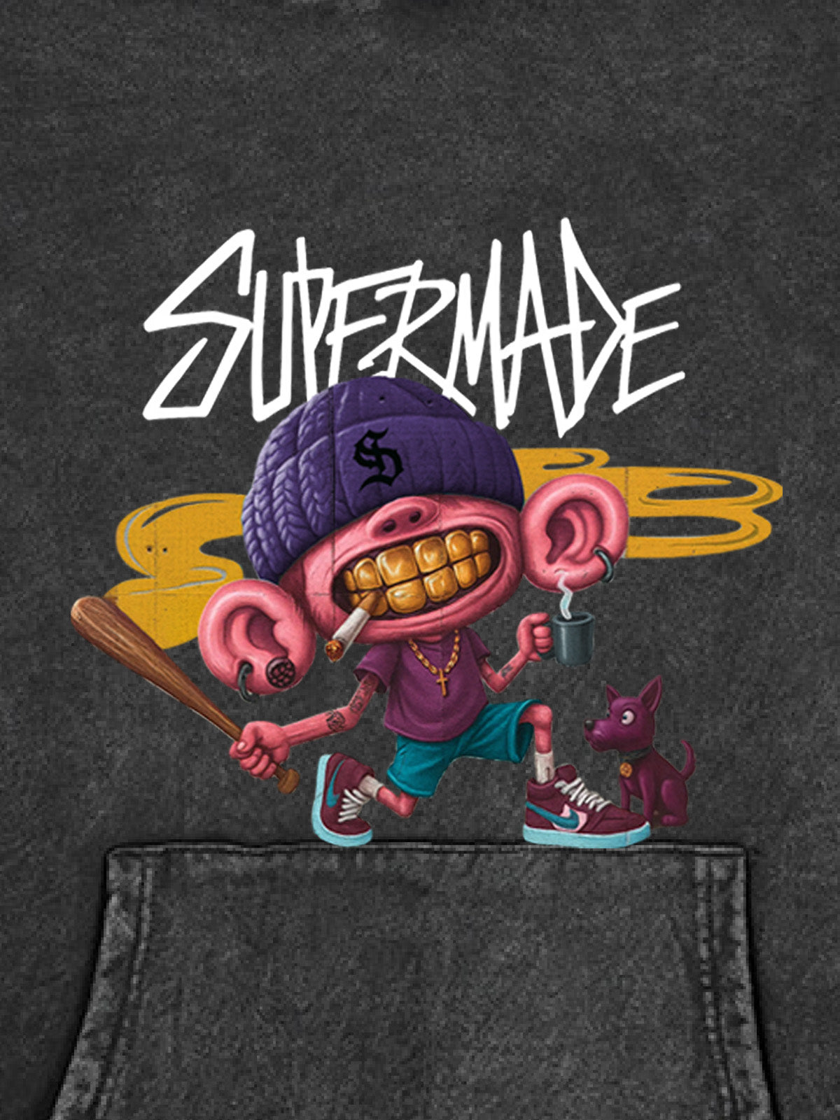 Thesupermade Cartoon Graffiti Baseball Boy Hooded Sweatshirt 