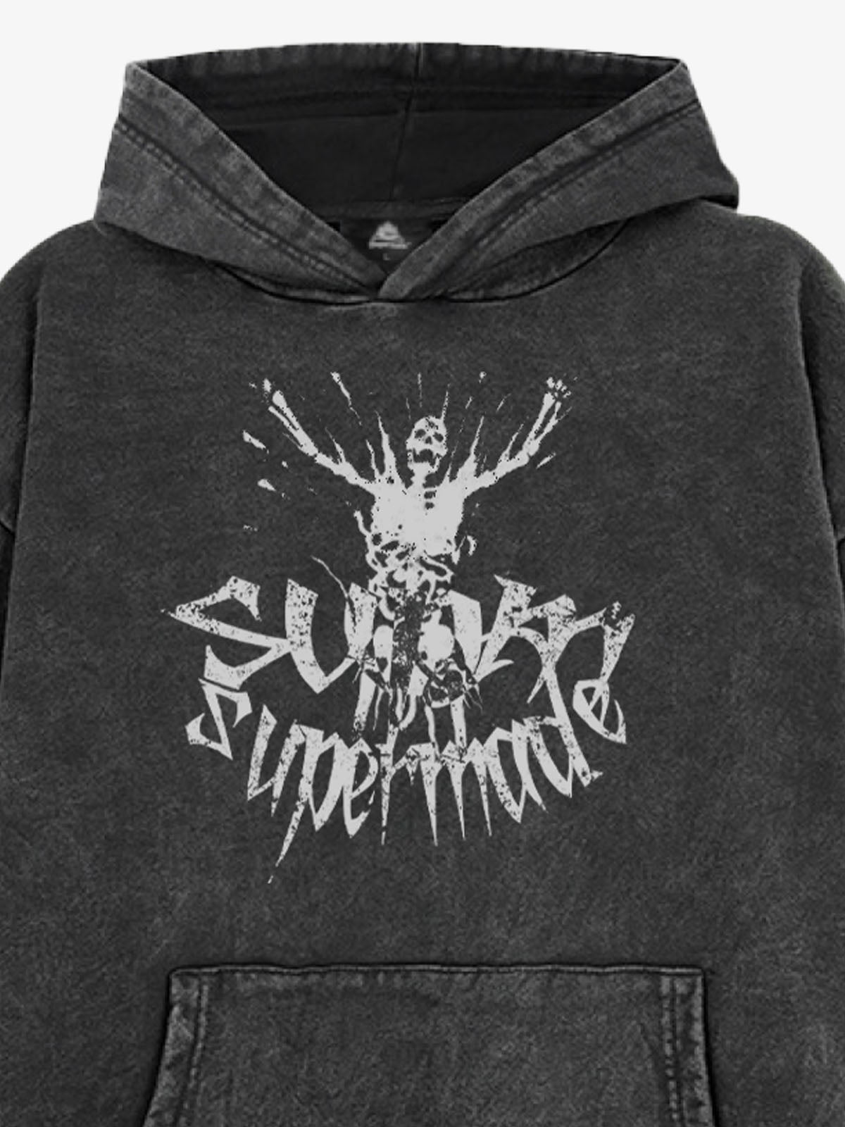 THE SUPERMADE Oversized Black Hoodie with Graphic Print Design 