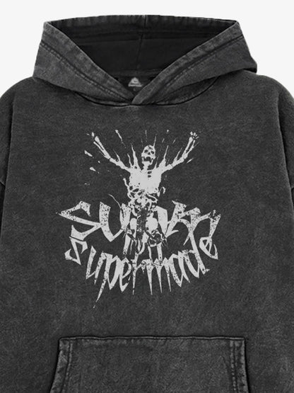 THE SUPERMADE Oversized Black Hoodie with Graphic Print Design 