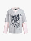 Cartoon Graffiti Graphic Striped Layered Long Sleeve Tee