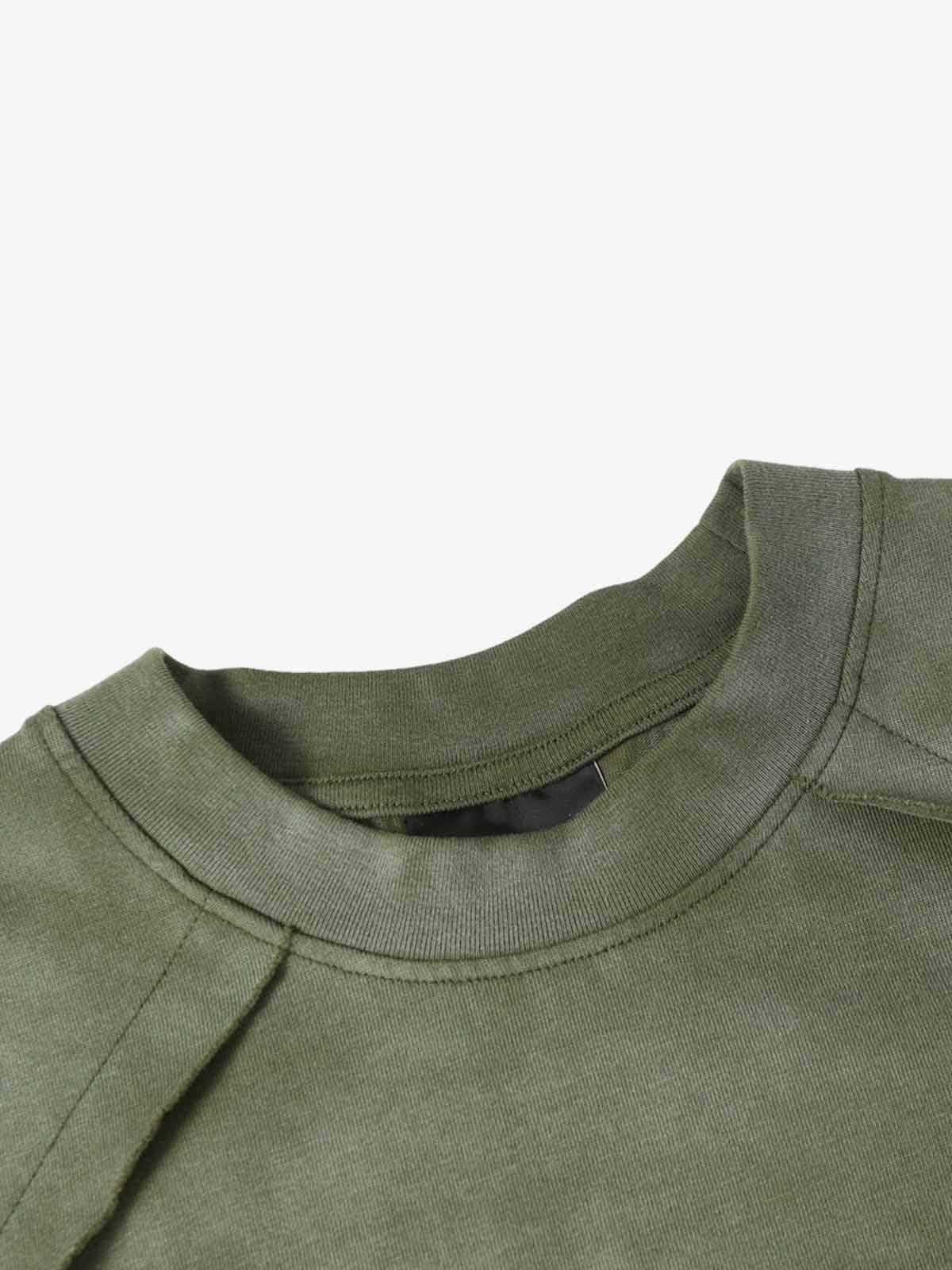 Faux Suede Oversized Short Sleeve T-Shirt with Ribbed Trim and Panel Design 