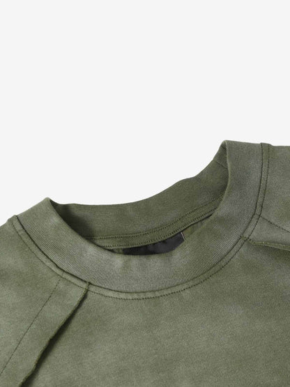 Faux Suede Oversized Short Sleeve T-Shirt with Ribbed Trim and Panel Design 