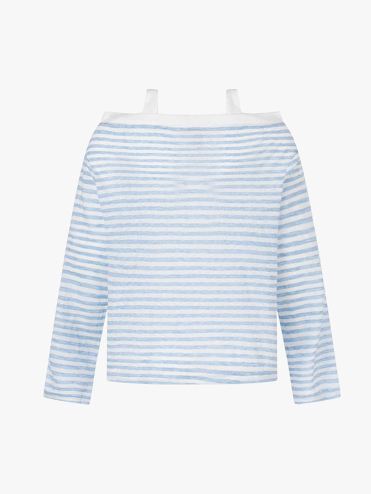 Striped Off-Shoulder Henley T-Shirt 