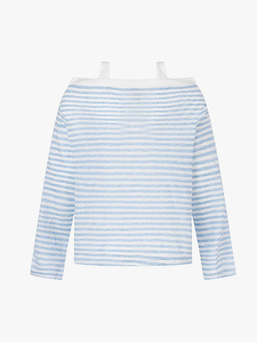 Striped Off-Shoulder Henley T-Shirt 