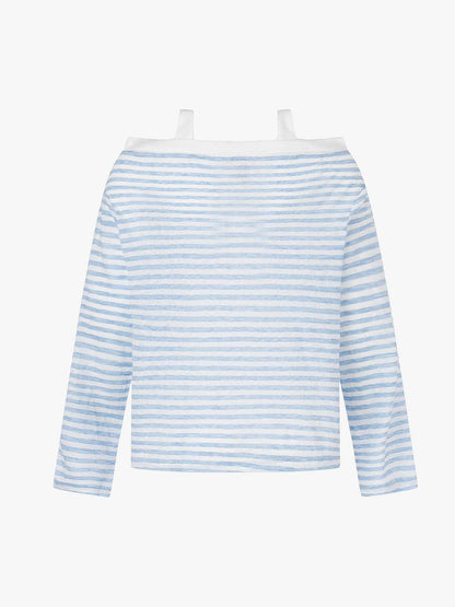 Striped Off-Shoulder Henley T-Shirt 