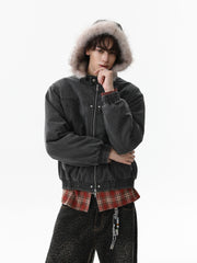 Street Outdoor Detachable Fur Collar Fleece Hooded Padded Jacket 