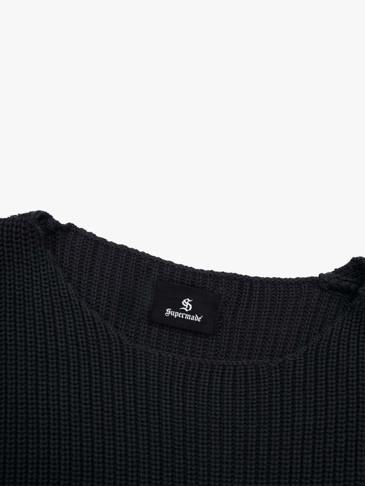 Ink-Splatter Graffiti Crewneck Knit Sweater; Black / M, Black / L, Black / XL