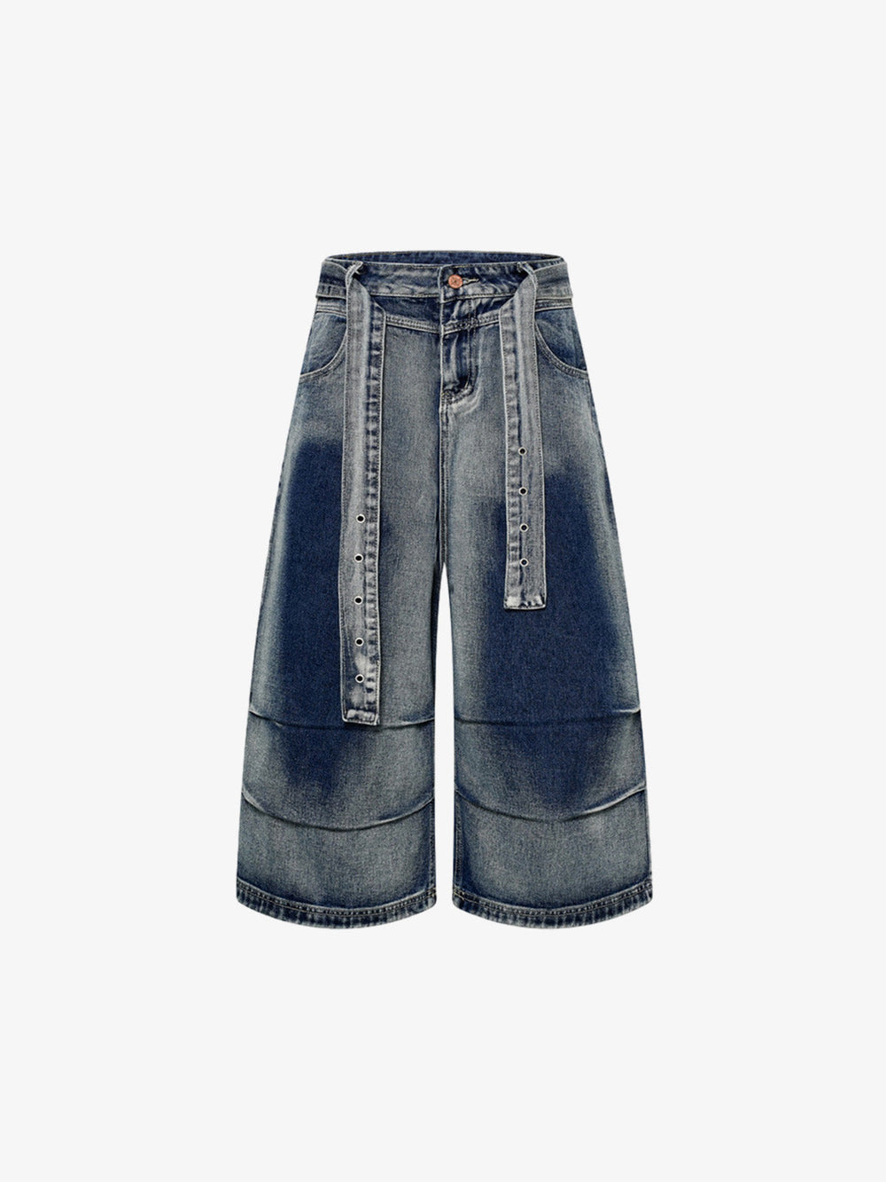 Belted Curved Seam Wide Leg Jorts 