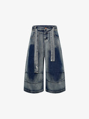 Belted Curved Seam Wide Leg Jorts 