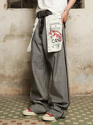 Distressed Reverse Design Large Pocket Printed Jeans - 2568 