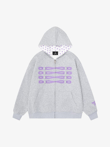 Napoleon Cord Embroidery Polka Dot Zip-Up Hoodie