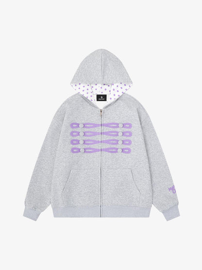 Napoleon Cord Embroidery Polka Dot Zip-Up Hoodie