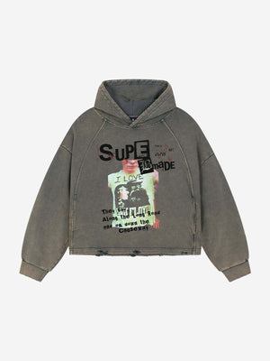 Band Graphic Washed Distressed Hoodie