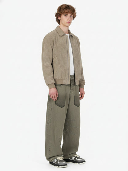 Retro 3D Pleated Patch Pocket Barrel Jeans 