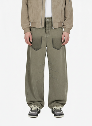 Retro 3D Pleated Patch Pocket Barrel Jeans 