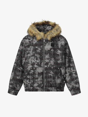 Winter Camouflage Puffer Jacket with Detachable Faux Fur Hood - Perfect for Outdoor Adventures 