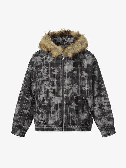 Winter Camouflage Puffer Jacket with Detachable Faux Fur Hood - Perfect for Outdoor Adventures 