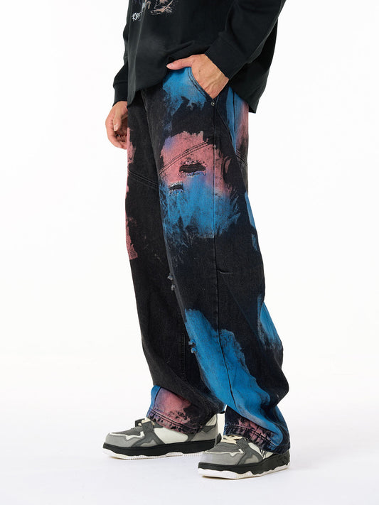 Unique Wide-Leg Denim Pants with Artistic Spider Design for Fashion Lovers 