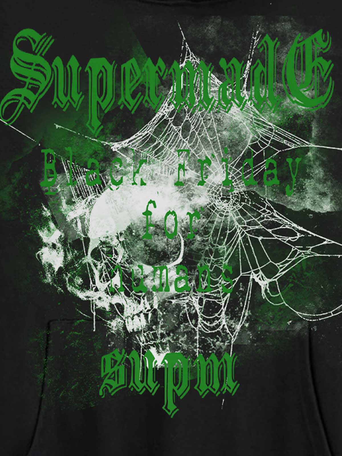 THE SUPERMADE Black Friday Human Supremacy Graphic Hoodie with Skull and Web Design 
