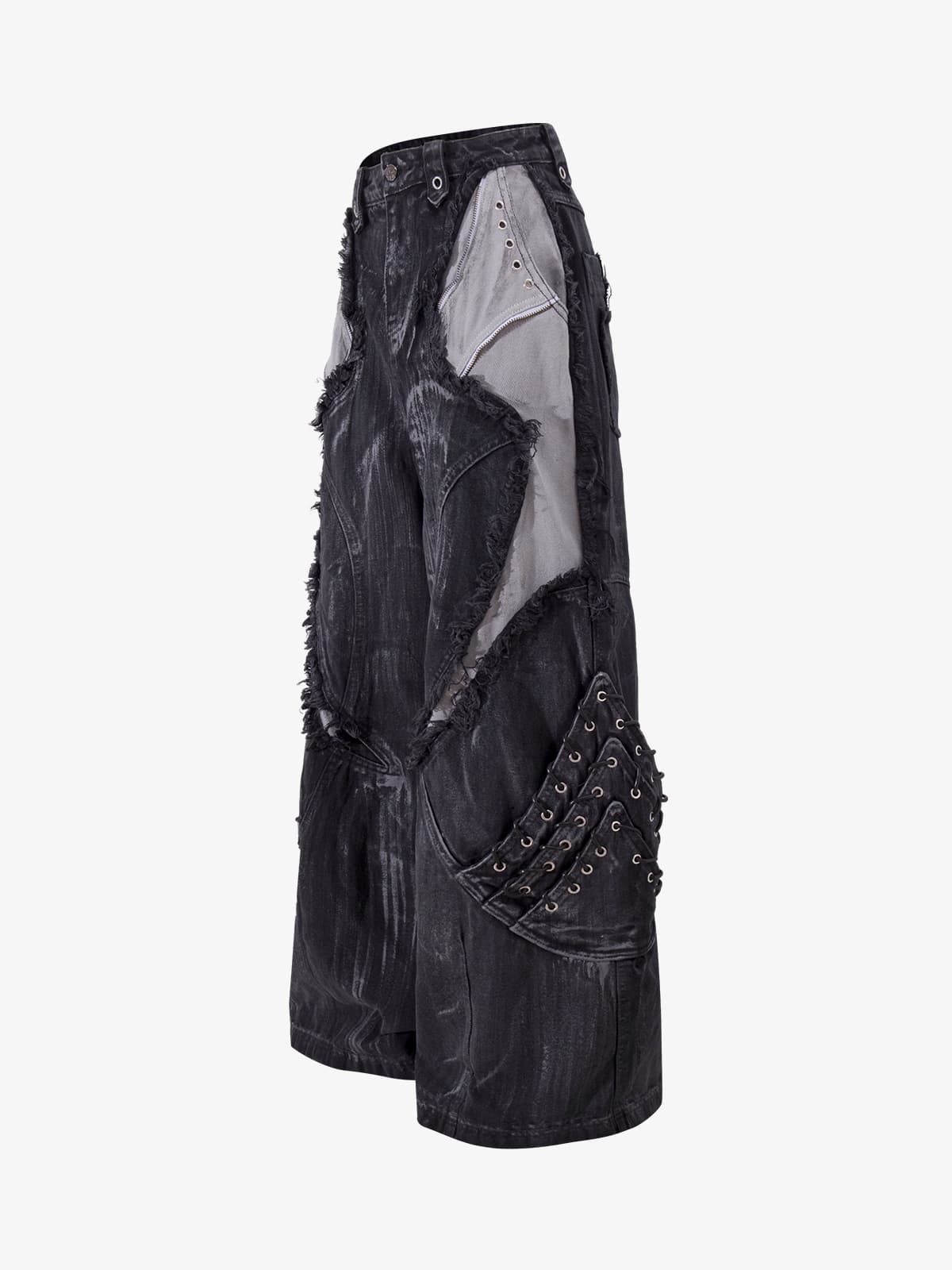 Retro Distressed Studded Heavy-Duty Functional Jeans 