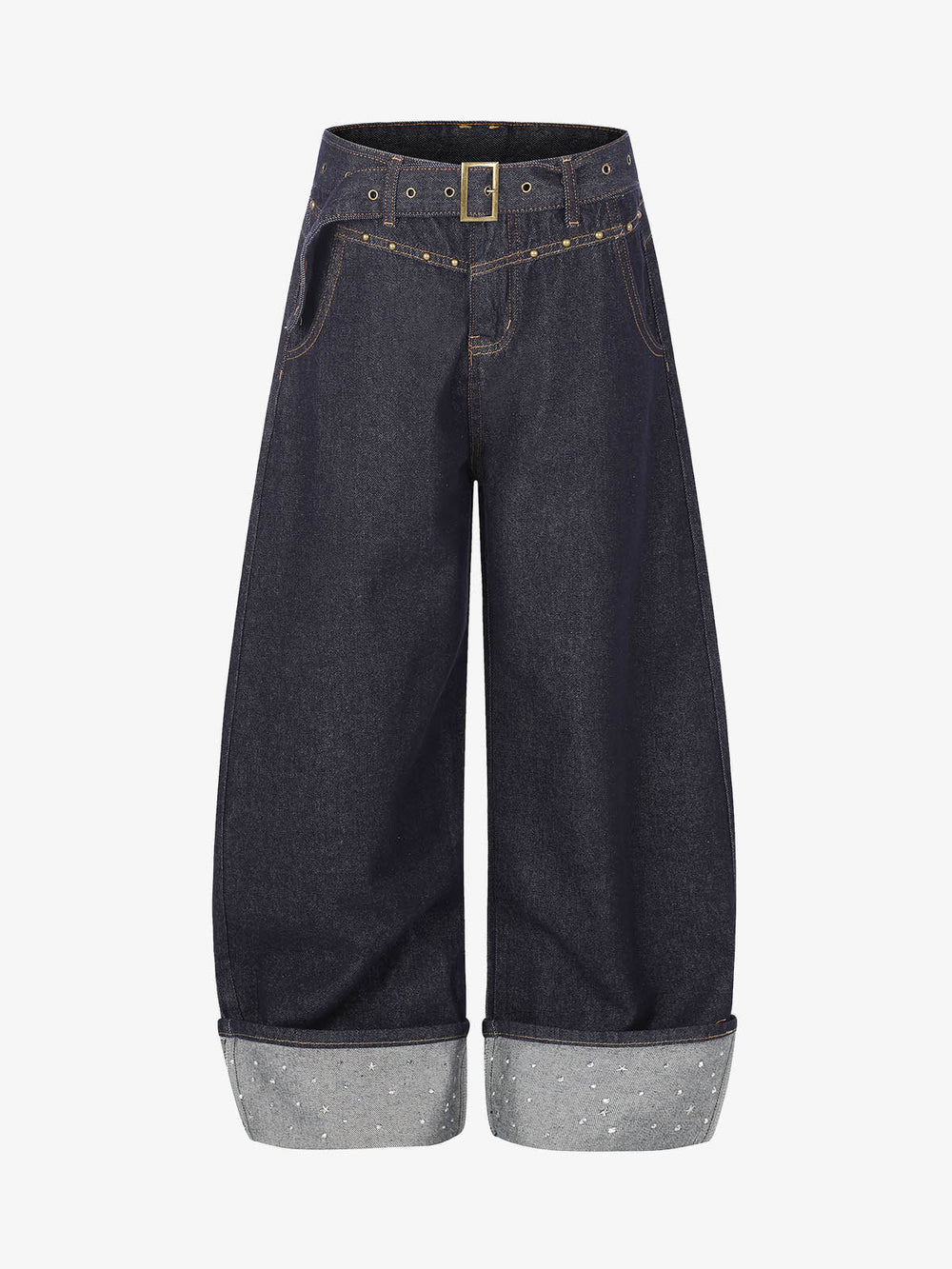 Jean baggy à revers en denim brut Thesupermade avec strass