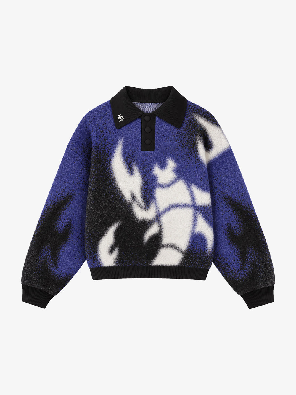 Abstract Spray Graphic Jacquard Knit Polo Sweater