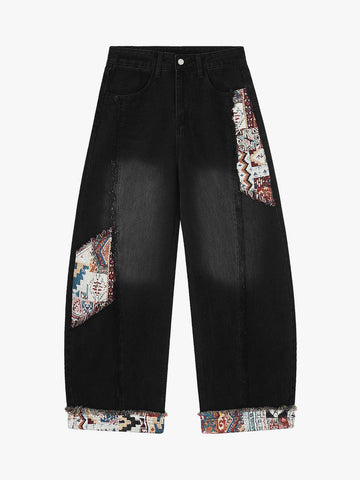 Boho Tapestry Patch Denim Jeans