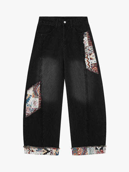 Boho Tapestry Patch Denim Jeans