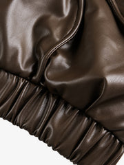 Retro Brown Faux Leather Zip-Up Bomber Jacket 