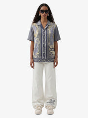 Baroque Sea Satin Camp Collar Boxy Shirt 