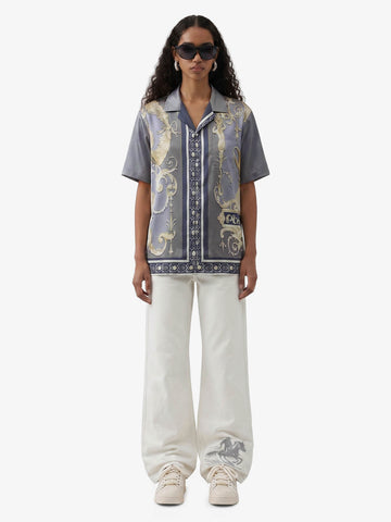 Baroque Sea Satin Camp Collar Boxy Shirt 