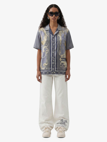 Baroque Sea Satin Camp Collar Boxy Shirt 